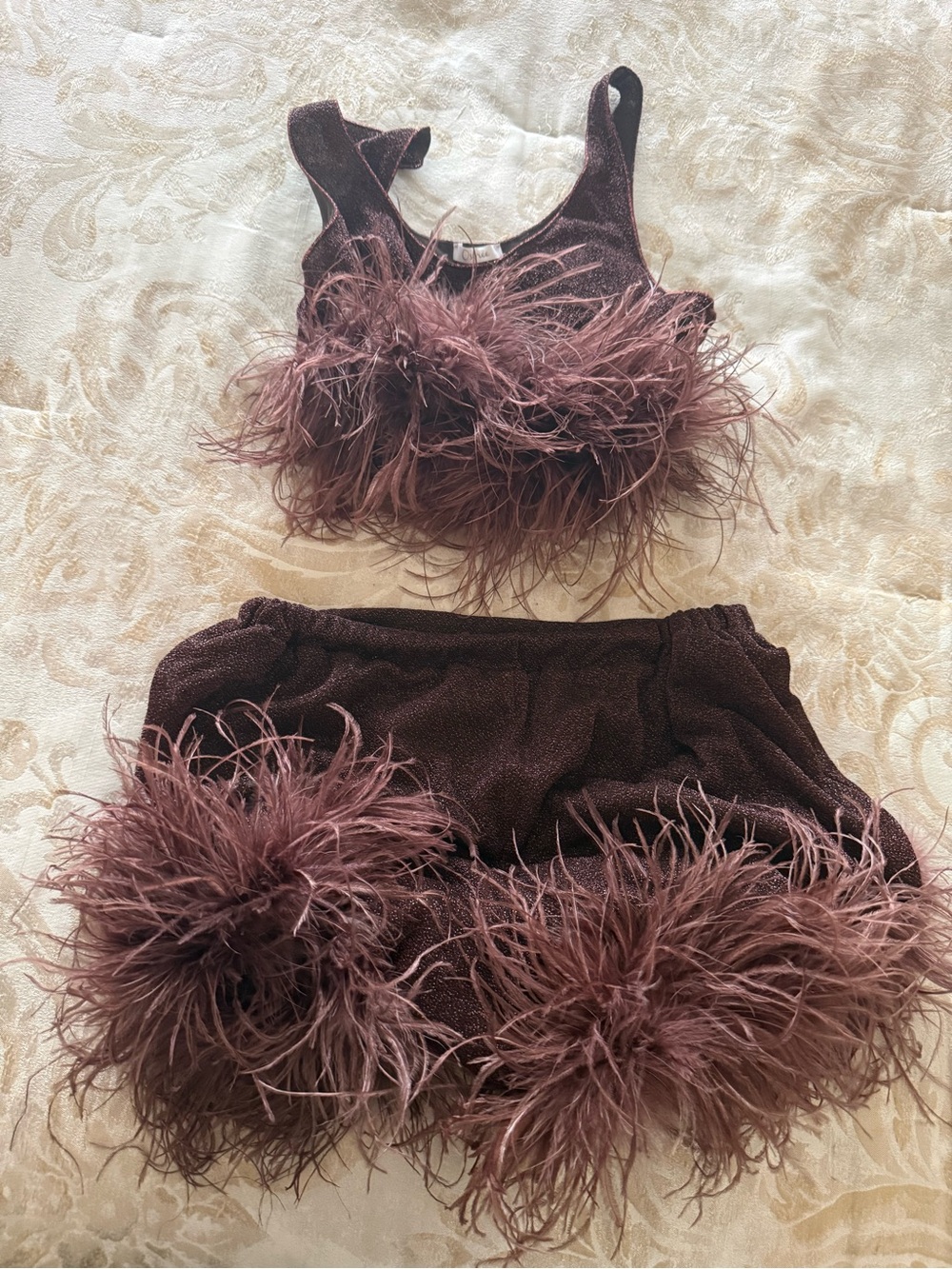 Oseree Plum Feather Two-Piece Set